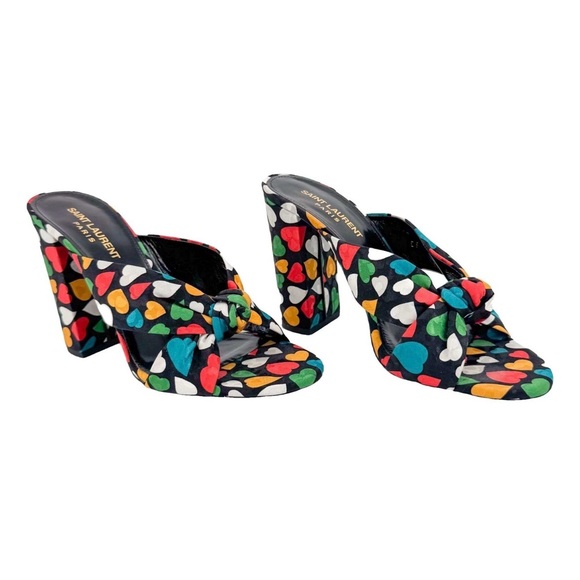 Saint Laurent Bianca Black Multicolor Heart Mules